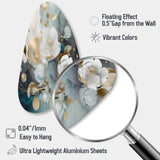 Blue Marble Gold Floral Impressions II - Asymmetric Metal Wall Art