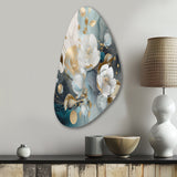 Blue Marble Gold Floral Impressions II - Asymmetric Metal Wall Art