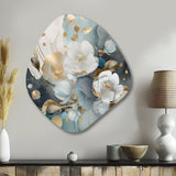 Blue Marble Gold Floral Impressions II - Asymmetric Metal Wall Art