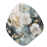 Blue Marble Gold Floral Impressions II - Asymmetric Metal Wall Art