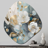 Blue Marble Gold Floral Impressions II - Asymmetric Metal Wall Art