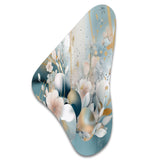 Blue Marble Gold Floral Impressions III - Asymmetric Metal Wall Art