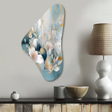 Blue Marble Gold Floral Impressions III - Asymmetric Metal Wall Art