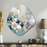 Blue Marble Gold Floral Impressions III - Asymmetric Metal Wall Art