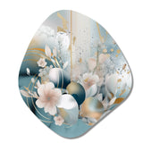 Blue Marble Gold Floral Impressions III - Asymmetric Metal Wall Art