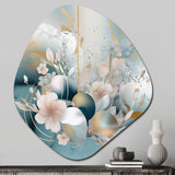 Blue Marble Gold Floral Impressions III - Asymmetric Metal Wall Art