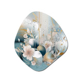 Blue Marble Gold Floral Impressions III - Asymmetric Metal Wall Art