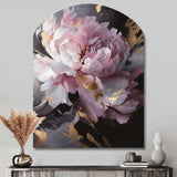 Harmonious Pink Grey Peony Flower II - Asymmetric Metal Wall Art