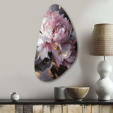 Harmonious Pink Grey Peony Flower II - Asymmetric Metal Wall Art