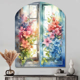 Window Of Floral Blooms I - Asymmetric Metal Wall Art