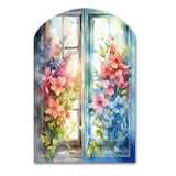 Window Of Floral Blooms I - Asymmetric Metal Wall Art