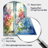 Window Of Floral Blooms I - Asymmetric Metal Wall Art