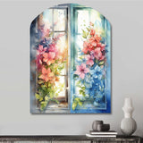 Window Of Floral Blooms I - Asymmetric Metal Wall Art