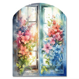 Window Of Floral Blooms I - Asymmetric Metal Wall Art