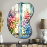 Window Of Floral Blooms I - Asymmetric Metal Wall Art