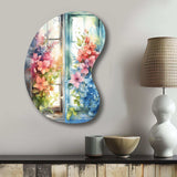 Window Of Floral Blooms I - Asymmetric Metal Wall Art