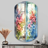 Window Of Floral Blooms I - Asymmetric Metal Wall Art