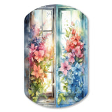 Window Of Floral Blooms I - Asymmetric Metal Wall Art