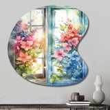 Window Of Floral Blooms I - Asymmetric Metal Wall Art