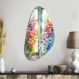 Window Of Floral Blooms I - Asymmetric Metal Wall Art