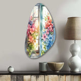 Window Of Floral Blooms I - Asymmetric Metal Wall Art