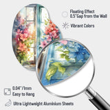 Window Of Floral Blooms I - Asymmetric Metal Wall Art