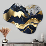 Blue And Gold Mesmerizing Marble Abstraction I - Asymmetric Metal Wall Art