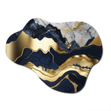 Blue And Gold Mesmerizing Marble Abstraction I - Asymmetric Metal Wall Art