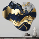 Blue And Gold Mesmerizing Marble Abstraction I - Asymmetric Metal Wall Art