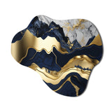 Blue And Gold Mesmerizing Marble Abstraction I - Asymmetric Metal Wall Art