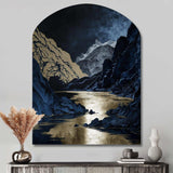 Gold Frosted River And Mountain III - Asymmetric Metal Wall Art