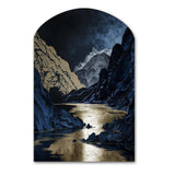 Gold Frosted River And Mountain III - Asymmetric Metal Wall Art