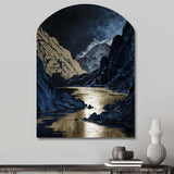 Gold Frosted River And Mountain III - Asymmetric Metal Wall Art