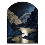 Gold Frosted River And Mountain III - Asymmetric Metal Wall Art