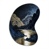 Gold Frosted River And Mountain III - Asymmetric Metal Wall Art