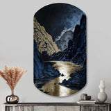 Gold Frosted River And Mountain III - Asymmetric Metal Wall Art