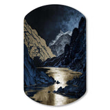 Gold Frosted River And Mountain III - Asymmetric Metal Wall Art