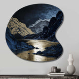 Gold Frosted River And Mountain III - Asymmetric Metal Wall Art