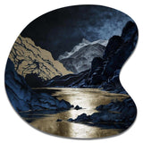 Gold Frosted River And Mountain III - Asymmetric Metal Wall Art