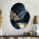 Gold Frosted River And Mountain III - Asymmetric Metal Wall Art