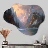 Early Morning View Of Lake And Moutains - Asymmetric Metal Wall Art