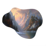 Early Morning View Of Lake And Moutains - Asymmetric Metal Wall Art