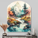 Colored Mountains And River III - Asymmetric Metal Wall Art