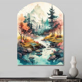 Colored Mountains And River III - Asymmetric Metal Wall Art