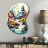 Colored Mountains And River III - Asymmetric Metal Wall Art