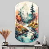 Colored Mountains And River III - Asymmetric Metal Wall Art