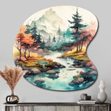 Colored Mountains And River III - Asymmetric Metal Wall Art