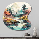 Colored Mountains And River III - Asymmetric Metal Wall Art