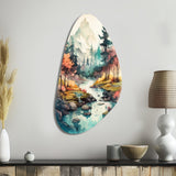 Colored Mountains And River III - Asymmetric Metal Wall Art