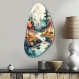 Colored Mountains And River III - Asymmetric Metal Wall Art